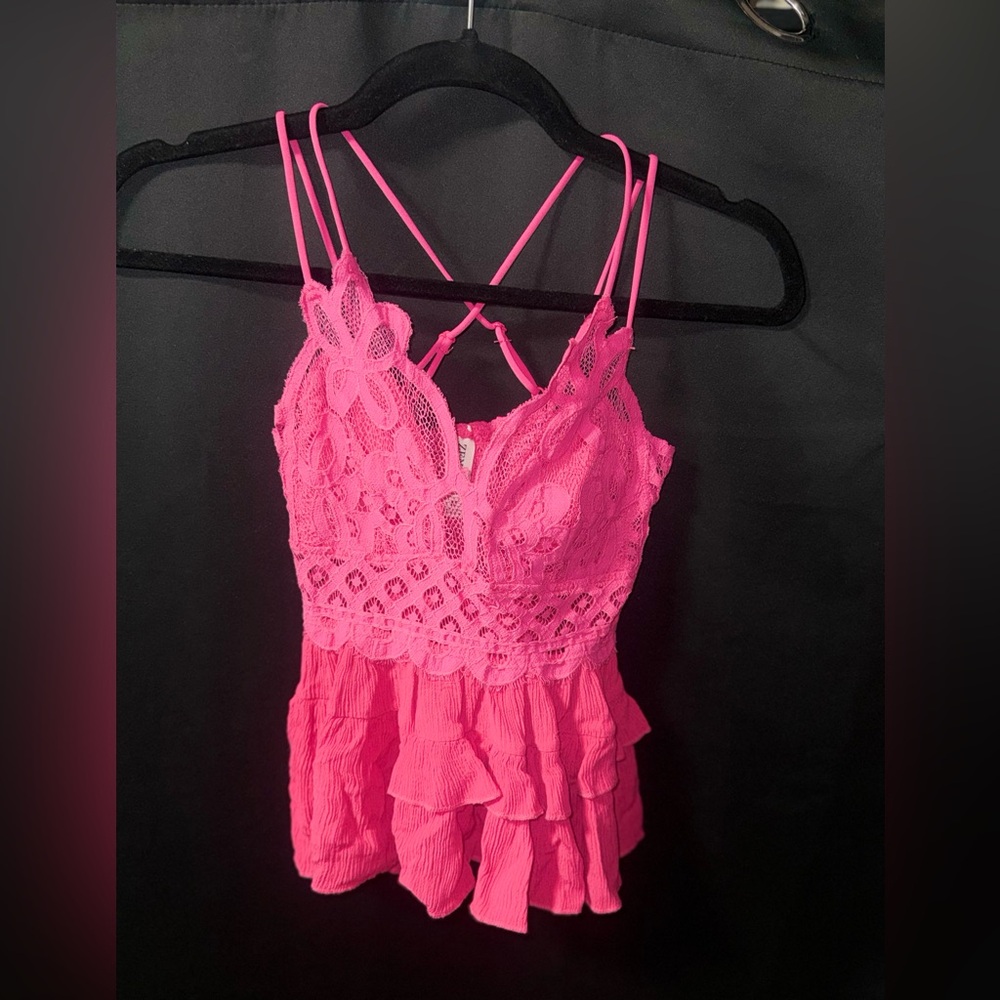 Zenana Outfitters Hot Pink Lace Ruffle Cami
